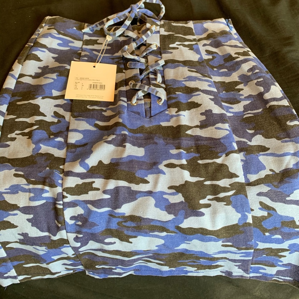 Blue Camo Lace Up Miniskirt